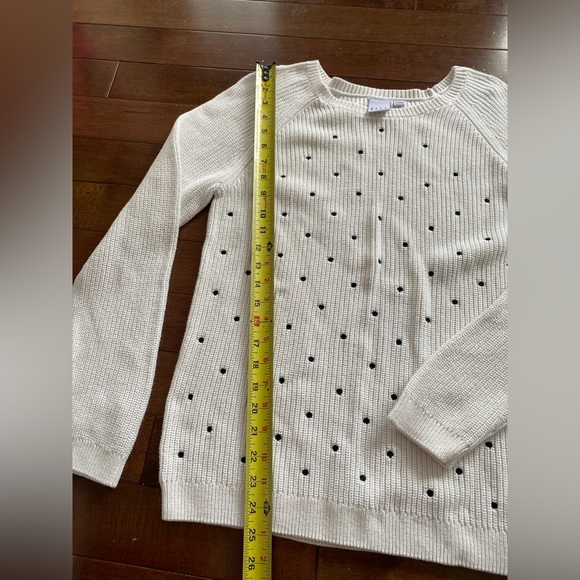 ELLE Knit White Sweater Size Medium PolkaDot - Picture 6 of 13